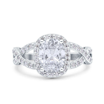 14K White Gold Infinity Twisted Shank Art Deco Oval Wedding Ring Simulated Cubic Zirconia Size-7